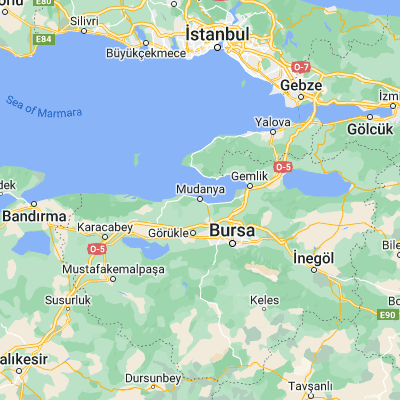 Map showing location of Mudanya (40.375280, 28.882220)