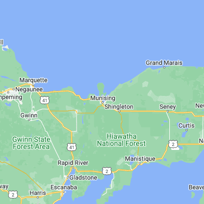 Map showing location of Munising (46.411060, -86.647940)