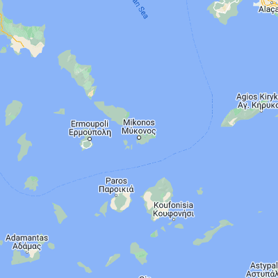 Map showing location of Mykonos (37.445290, 25.328720)
