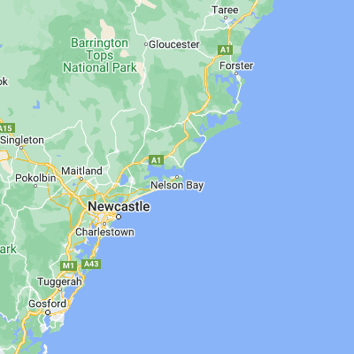 Map showing location of Nelson Bay (-32.720430, 152.143980)