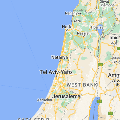 Map showing location of Netanya (32.332920, 34.859920)