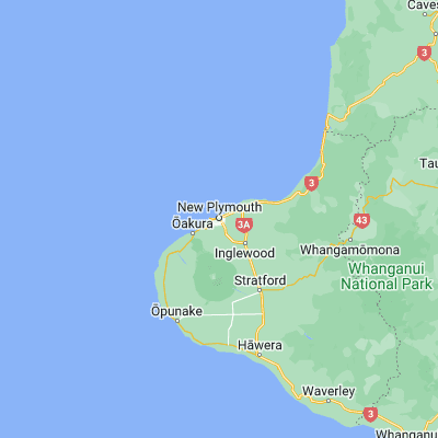 Map showing location of New Plymouth (-39.066670, 174.083330)