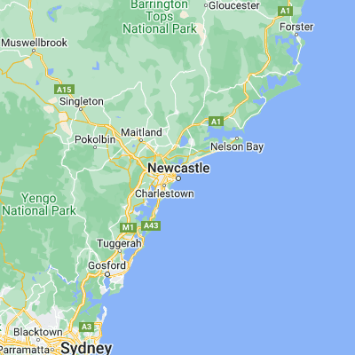 Map showing location of Newcastle (-32.927150, 151.776470)