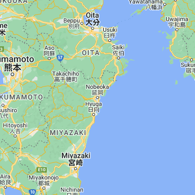 Map showing location of Nobeoka (32.583330, 131.666670)