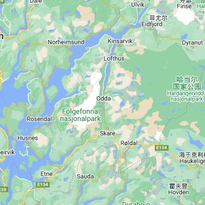 Map showing location of Odda (60.069120, 6.545650)