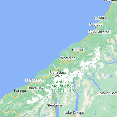 Map showing location of Okarito (-43.233330, 170.183330)