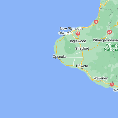 Map showing location of Opunake (-39.455560, 173.858330)