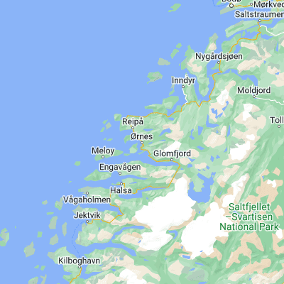 Map showing location of Ørnes (66.868900, 13.707800)