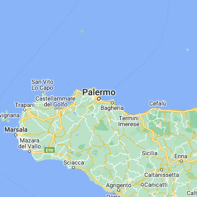 Map showing location of Palermo (38.115820, 13.359760)