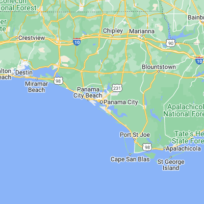 Map showing location of Panama City (30.159460, -85.659830)