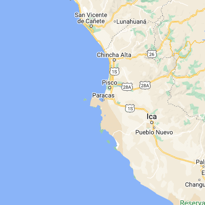 Map showing location of Paracas (-13.866670, -76.266670)