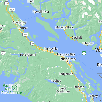 Map showing location of Parksville (49.316330, -124.319450)