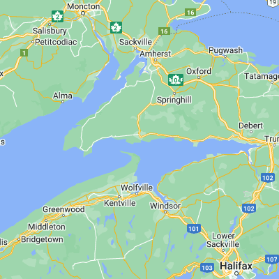 Map showing location of Parrsboro (45.400150, -64.332050)