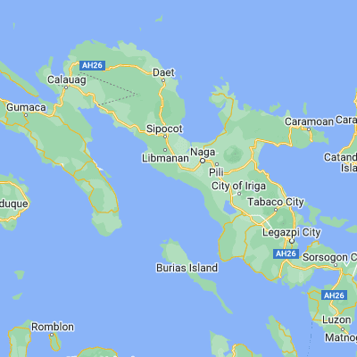 Map showing location of Pasacao (13.511800, 123.042600)