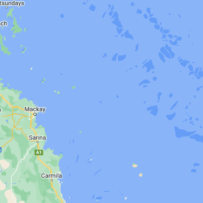 Map showing location of Penrith Island (-21.011390, 149.903610)