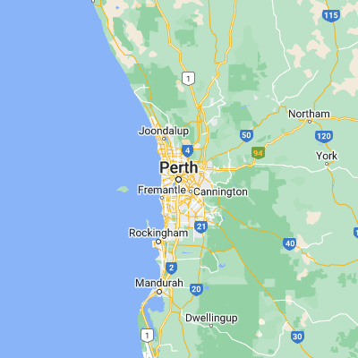 Map showing location of Perth (-31.952240, 115.861400)