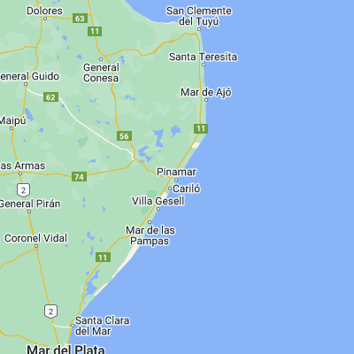 Map showing location of Pinamar (-37.107950, -56.861400)