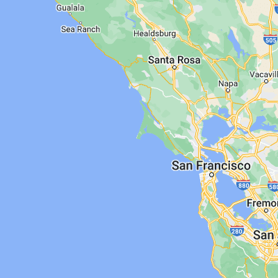 Map showing location of Point Reyes (37.996700, -122.996940)