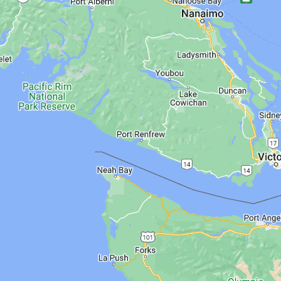 Map showing location of Port Renfrew (48.552810, -124.422100)