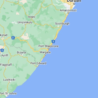 Map showing location of Port Shepstone (-30.741370, 30.454990)