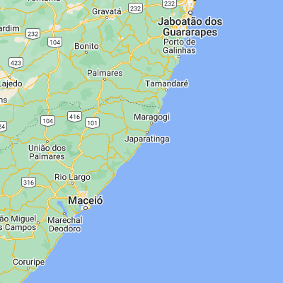 Map showing location of Porto de Pedras (-9.158330, -35.295000)