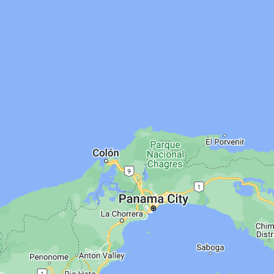 Map showing location of Portobelo (9.550000, -79.650000)