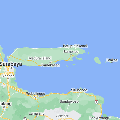 Map showing location of Pragaan (-7.110900, 113.660000)