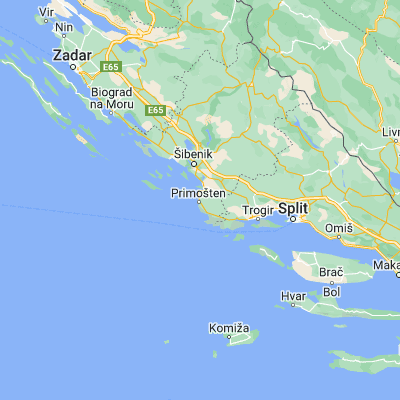 Map showing location of Primošten (43.586940, 15.927220)