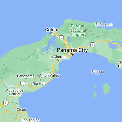 Map showing location of Puerto Caimito (8.866670, -79.716670)