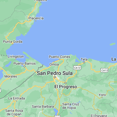Map showing location of Puerto Cortez (15.833330, -87.950000)