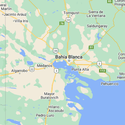 Map showing location of Puerto Cuatreros (-38.749390, -62.381280)