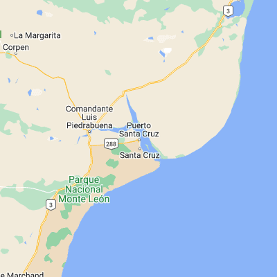 Map showing location of Puerto Santa Cruz (-50.019100, -68.523210)