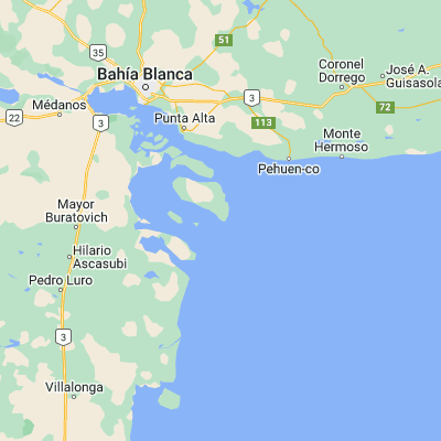 Map showing location of Punta Lobos (-39.233330, -61.883330)