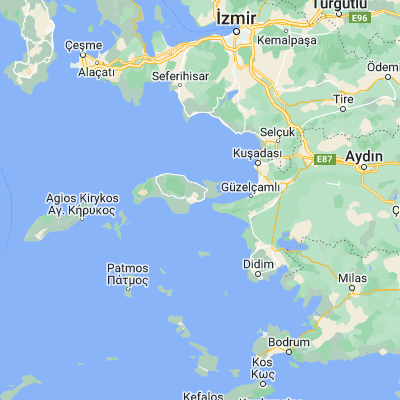 Map showing location of Pythagóreio (37.691940, 26.948330)