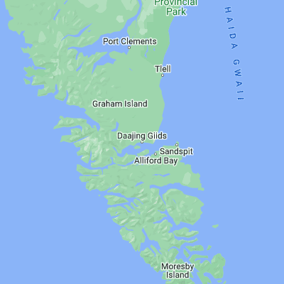 Map showing location of Queen Charlotte (53.254940, -132.087880)