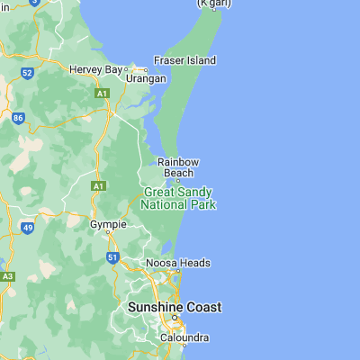 Map showing location of Rainbow Beach (-25.904320, 153.091740)