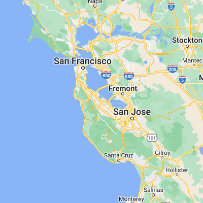 Map showing location of Redwood City (37.490000, -122.220000)