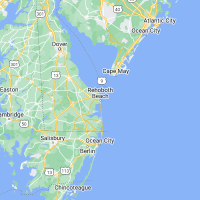 Map showing location of Rehoboth Beach (38.720950, -75.076010)