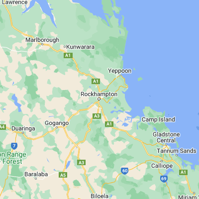 Map showing location of Rockhampton (-23.380320, 150.505950)