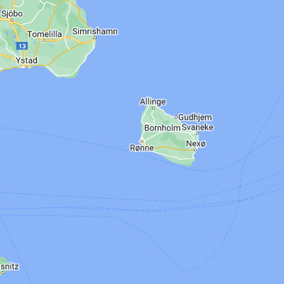 Map showing location of Rønne (55.100910, 14.706640)
