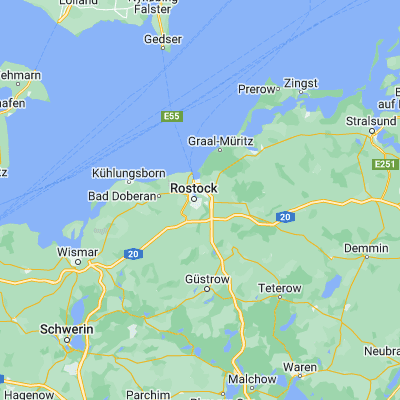 Map showing location of Rostock (54.088700, 12.140490)