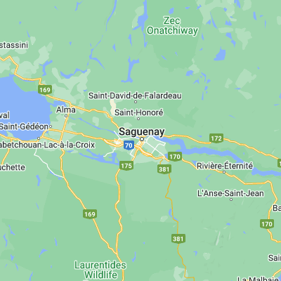 Map showing location of Saguenay (48.416750, -71.065730)