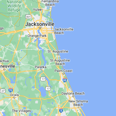 Map showing location of Saint Augustine South (29.842490, -81.314480)