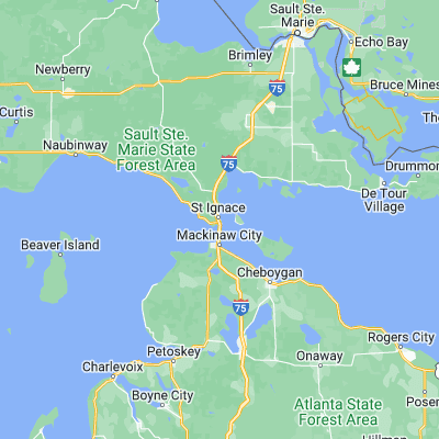 Map showing location of Saint Ignace (45.868620, -84.727830)