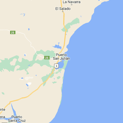 Map showing location of San Julián (-49.305540, -67.727430)