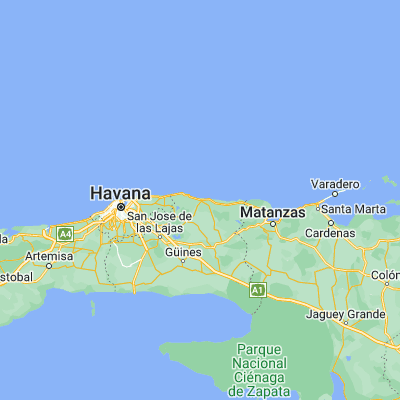Map showing location of Santa Cruz del Norte (23.153890, -81.923610)