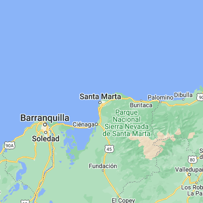 Map showing location of Santa Marta (11.240790, -74.199040)