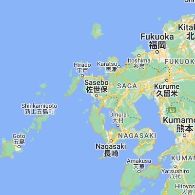 Map showing location of Sasebo (33.159170, 129.722780)