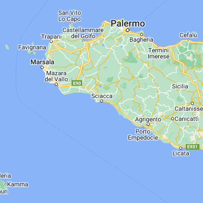 Map showing location of Sciacca (37.506930, 13.083990)