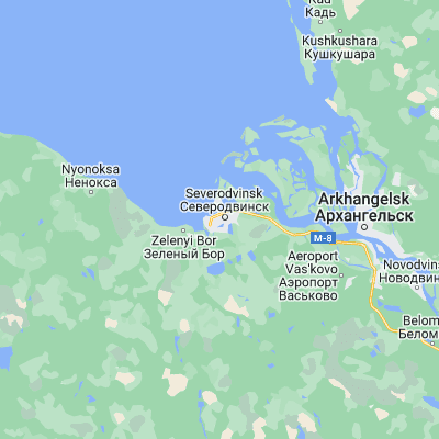 Map showing location of Severodvinsk (64.563500, 39.830200)